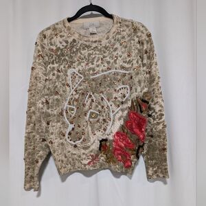 Vintage Lambswool And Rabbit Sweater With Leopard Details